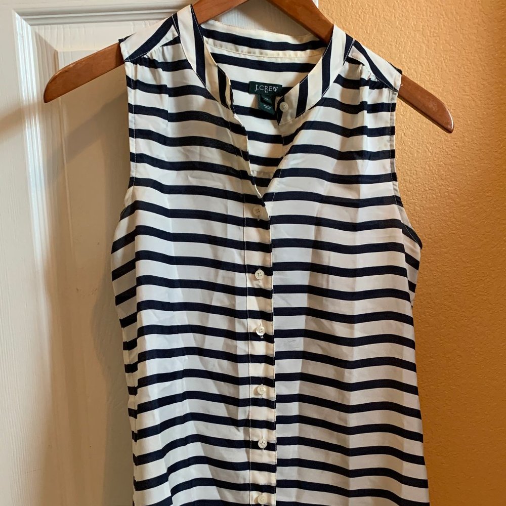 J.Crew Navy Blue White Striped Button Up Shirt 00